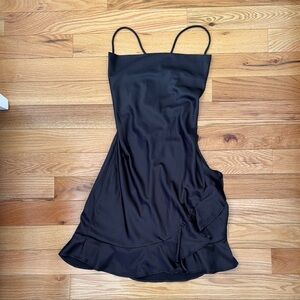 Princess Polly Black ruffle mini dress with low back.